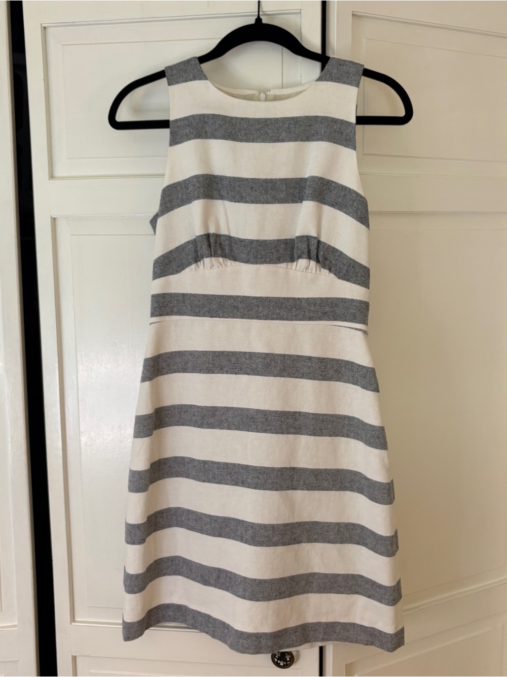 J. Crew Sleeveless Striped A‑Line Dress in White and Gray